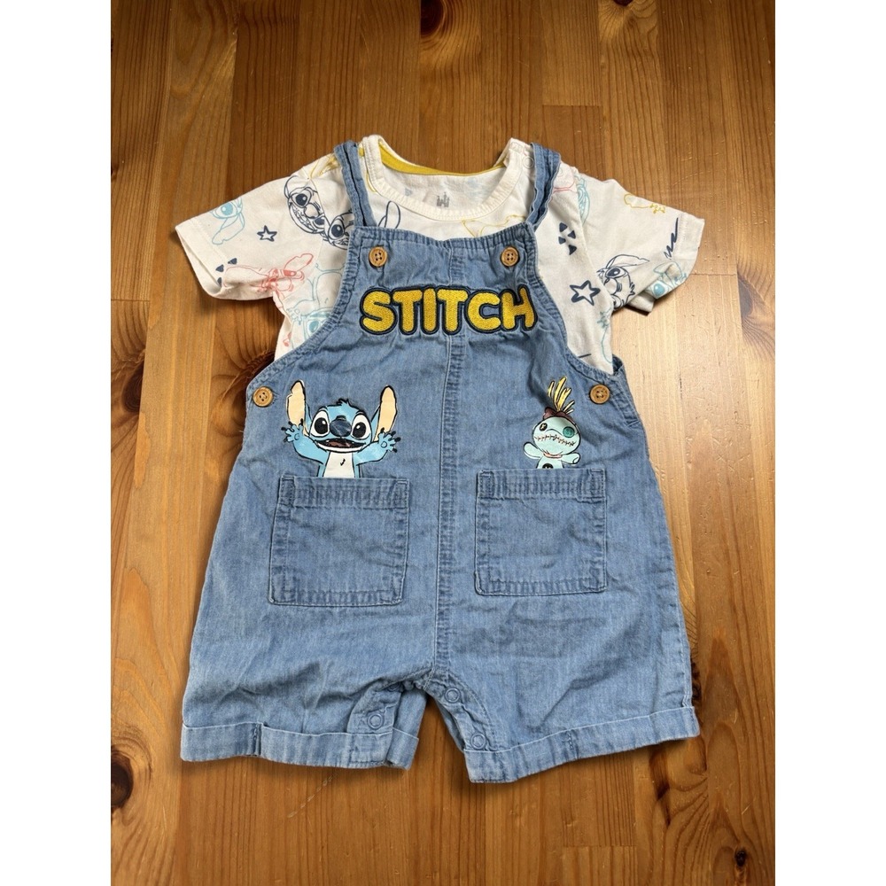 Disney Baby Lilo &‎ Stitch Blue Shortall 2pc Outfit Size 12 Months